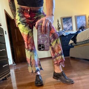 Custom Tie Dye Jeans. Slight Crop- Distressed🩷🩷🩷